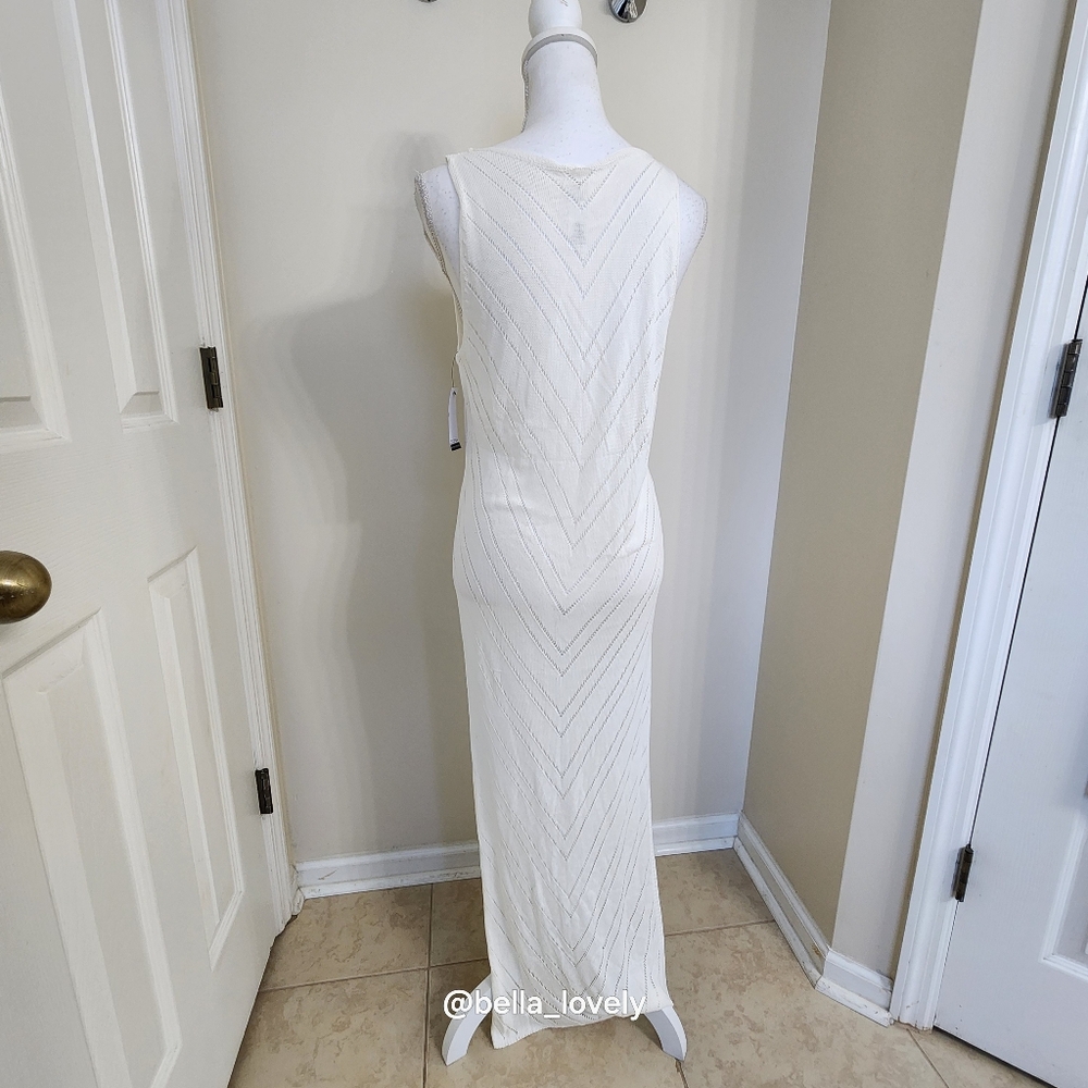 NWT! Elegant White Sweater Knit Sheer Maxi Dress Coverup - Picture 8 of 11